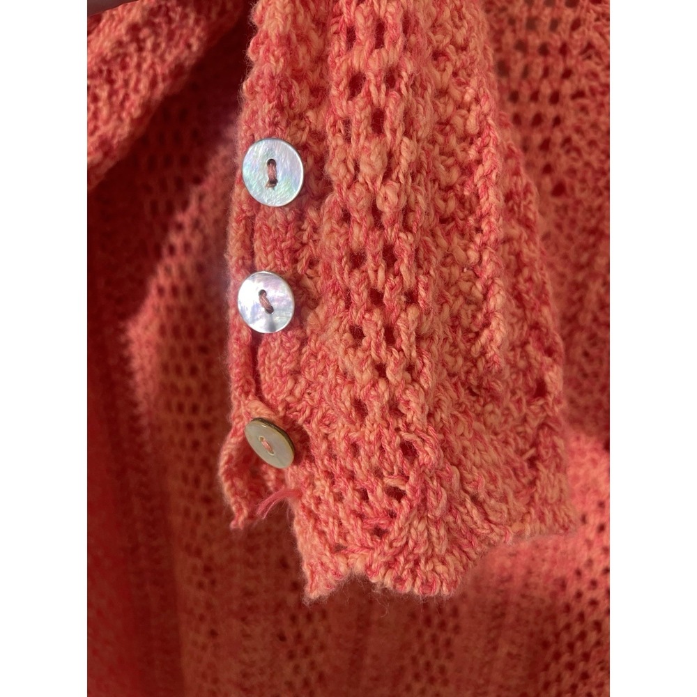 Sundance Coral Crochet Mixed Open Knit Cardigan M Cotton Quiet Luxury Preppy - Picture 10 of 10